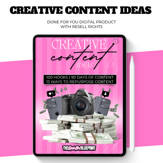 Creative Content Ideas: 100 Hooks, 90 Days Of Content, & 13 Ways To Repurpose Content (With Resell Rights)